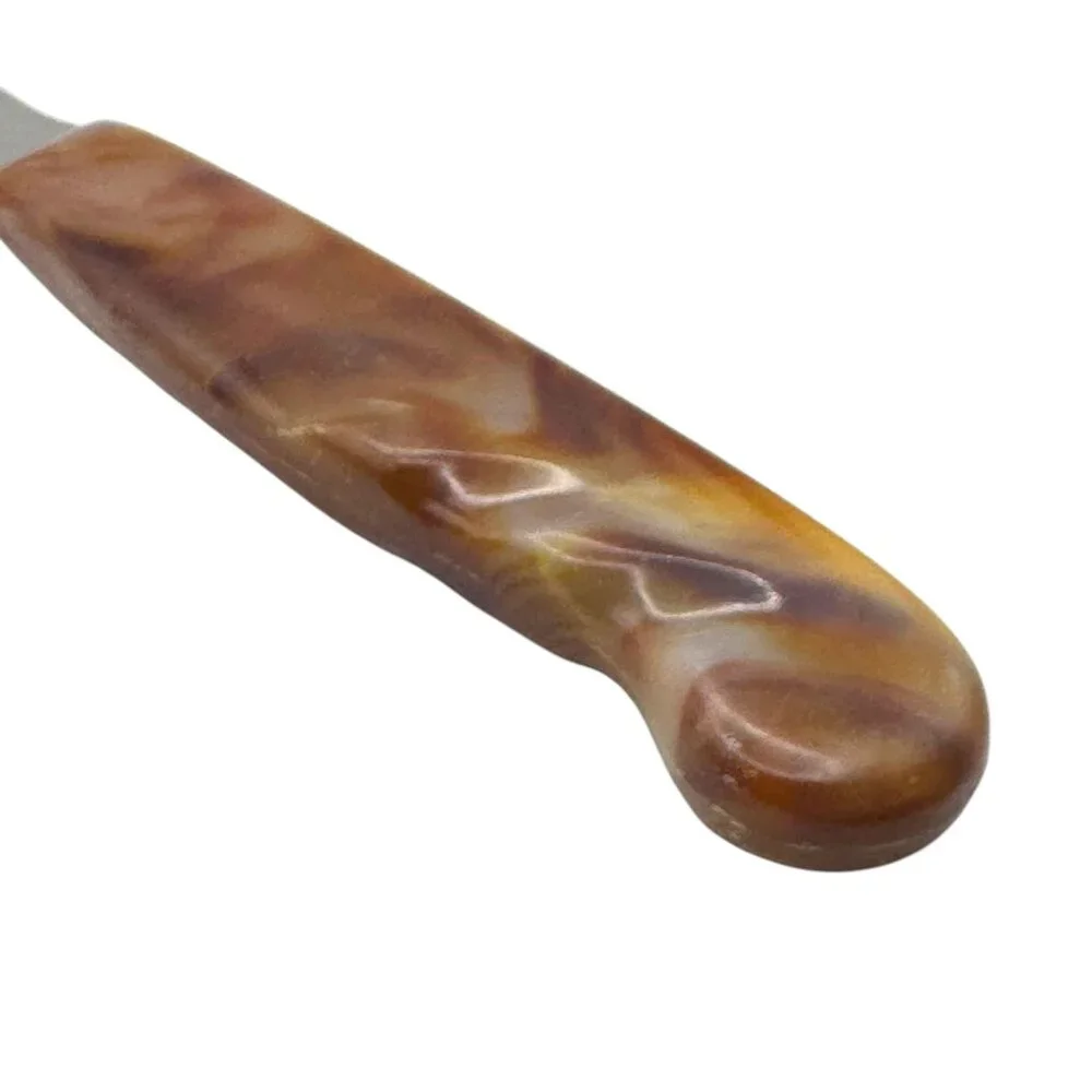 Vintage Stainless Steel Carving Fork Brown Marbled Swirl Handle MCM Meat Serving